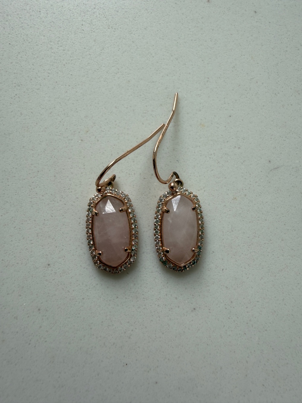 Kendra Scott Earrings: Rose Gold Tone Base with Pink Stones